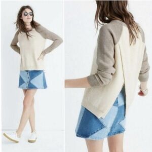 Madewell Province Cross Split Back Color Block Crossback Knit Sweater Medium